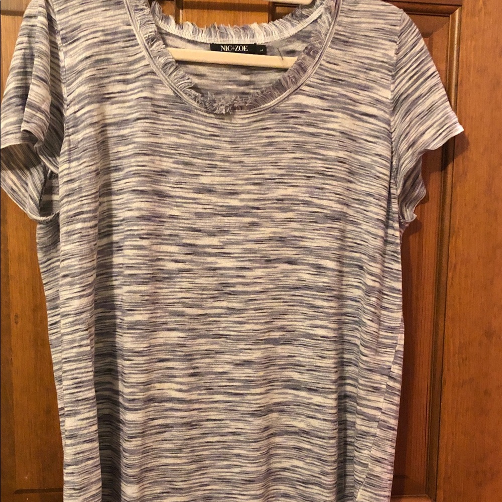 NIC+ZOE Short-Sleeve Tee in Blue, Gray and White